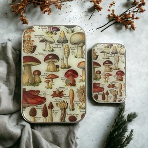 Mushroom Tin: Large Resin-Topped Slider for Sewing Notions