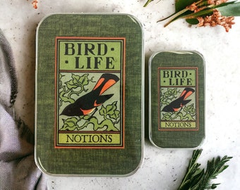 LARGE Bird life notions tin