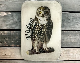 Wise owl tin LARGE,  Notions tin, treasure box, jewellery box (023)