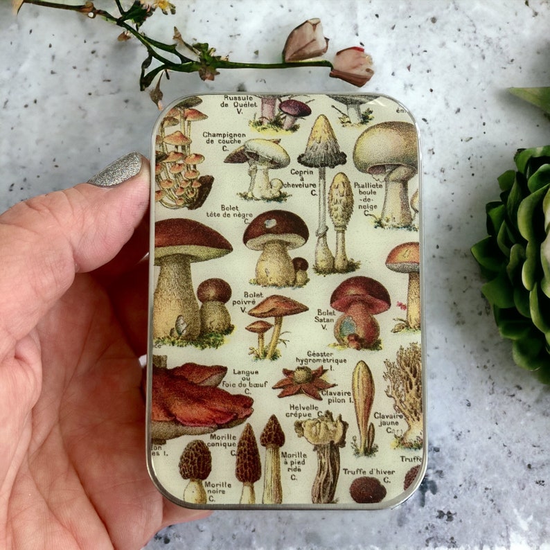 Mushroom tin LARGE, Notions tin, Stitch marker tin 006 image 2