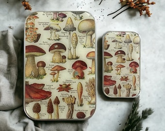 Mushroom tin SMALL pill box,  pin box, jewellery box, notions tin (006)