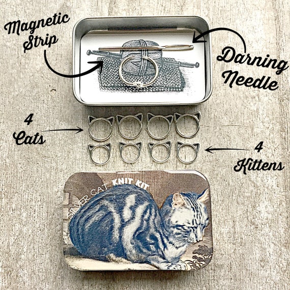 Knitting Notions tin Knitting Kit Tool kit for knitters Cat Etsy