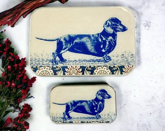 SMALL SIZE Dachshund notions tin, stitch marker tin