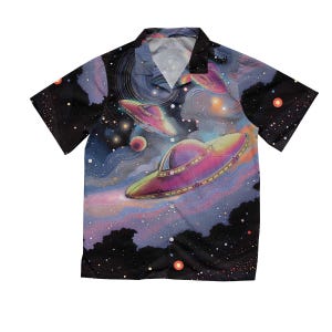 UFO - Aliens Designs Hawaiihemd, Hawaiihemd, Weltraum inspiriert Hemd, UFO Kunst, Sternengalaxie Hemd, Astronomie Kunst, Geschenk für Sie, Ihn
