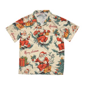 Camicia hawaiana di Babbo Natale, Camicia hawaiana di Natale, Camicia hawaiana di Natale, Camicia hawaiana divertente, Camicia hawaiana da donna, Camicia con bottoni