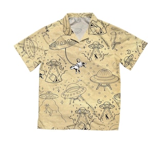 UFO - Aliens Designs Hawaiihemd, Hawaiihemd, Weltraum inspiriert Hemd, UFO Hemd, Astronomie Kunst, Nasa Hemd, Milk Way Kunst, Geschenk für Ihn