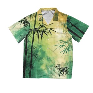 Japanese Bamboo Art Hawaiian Shirt, Vintage Japanese Art Shirt, Japanese Art Shirt, Vintage Japanese Men&#39;s Hawaiian Shirt, Japanese Shirt
