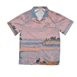 Tsukumojima In Shimabara Kawase Hasui Hawaiian Shirt, Japanese Shirt, Japanese Woodblock Art Style Print, Vintage Japanese Hawaiian Shirt