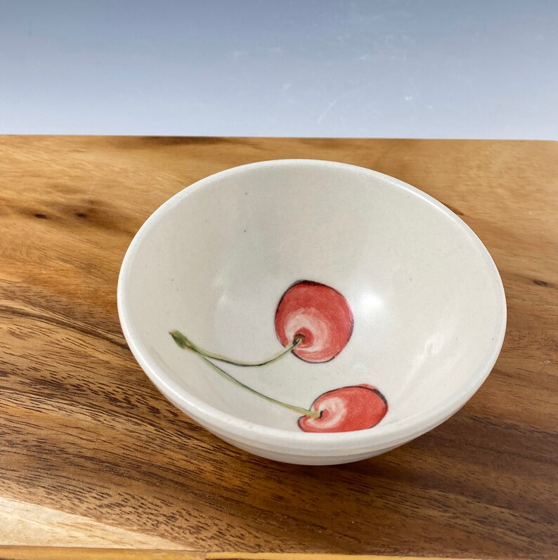 Small porcelain bowl hand painted with cherries image 2