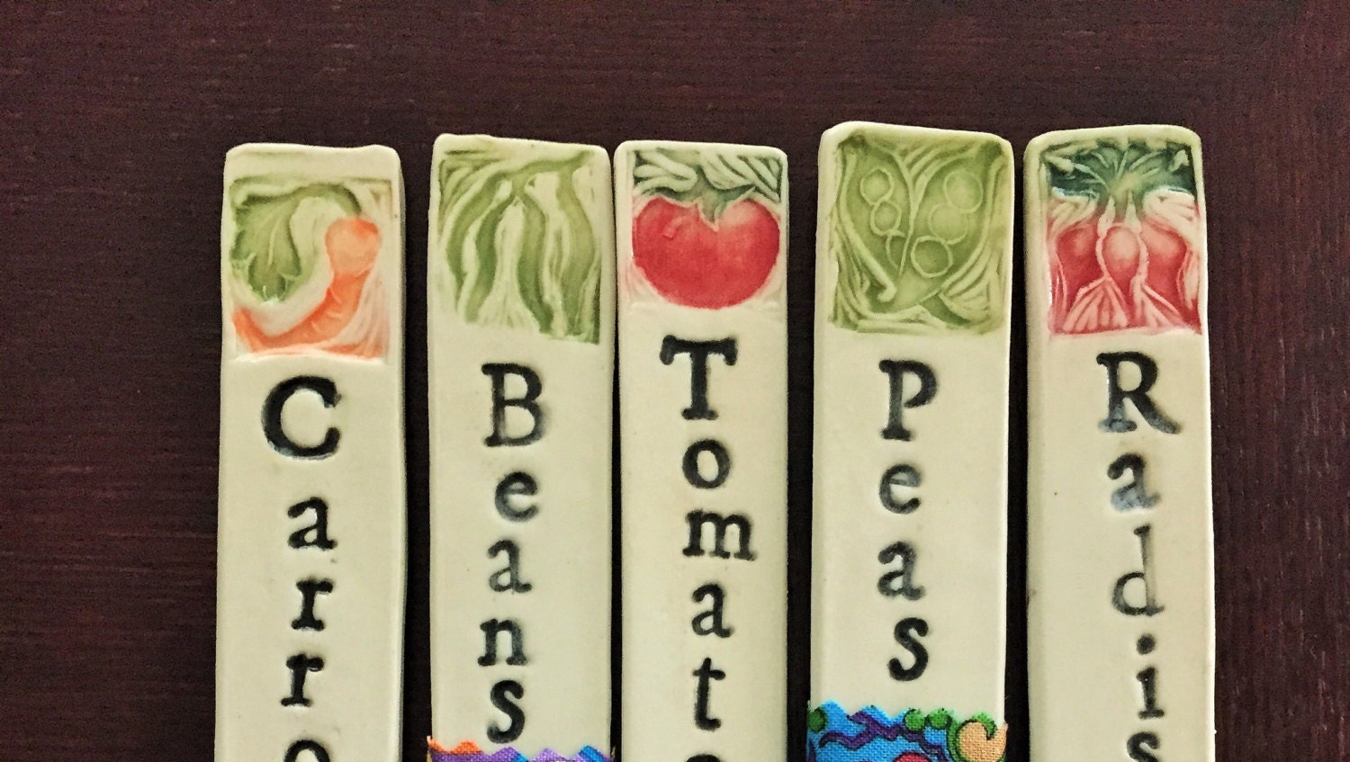 Set of 6 vegetable Garden Markers / ceramic garden stakes / | Etsy