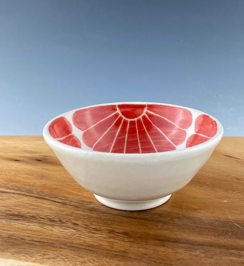 Small pottery bowl, pottery prep bowl, ceramic bowl, handpainted in red floral design image 4