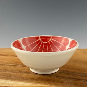 Small pottery bowl, pottery prep bowl, ceramic bowl, handpainted in red floral design image 5