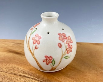 Porcelain bud vase, Pansy Pot, essential oil reed diffuser, handmade with cherry blossom pattern