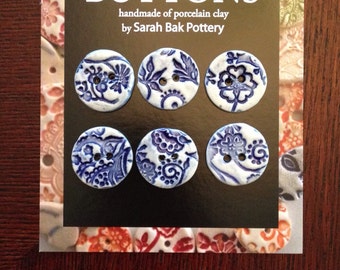 Blue and White porcelain buttons, set of six