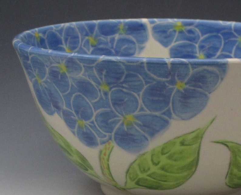 Pottery serving bowl ceramic bowl in hydrangea design