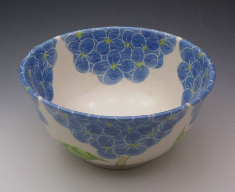 Pottery serving bowl ceramic bowl in hydrangea design