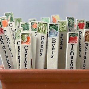 Veggie Garden Markers, set of 3 / Garden Stakes made of porcelain