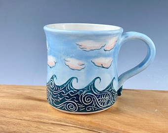 Waves Mug, Porcelain coffee cup