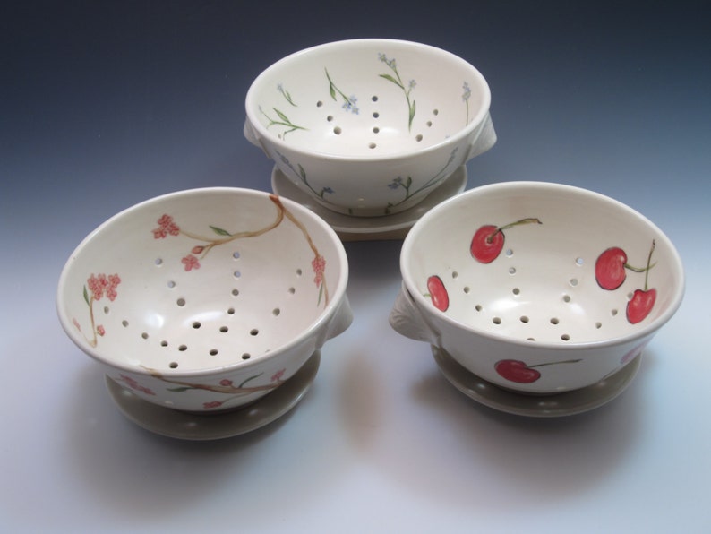 Porcelain Berry Bowl pottery colander with plate handthrown Etsy