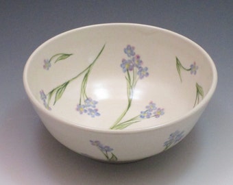 Handthrown porcelain bowl with handpainted forget-me-nots, cereal bowl, soup bowl