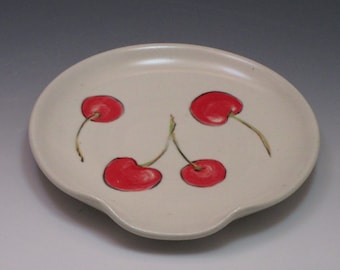 Ceramic Spoon Rest / Porcelain spoonrest, Cherry pattern, handthrown and handpainted