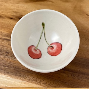 Small porcelain bowl hand painted with cherries