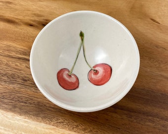 Small porcelain bowl hand painted with cherries