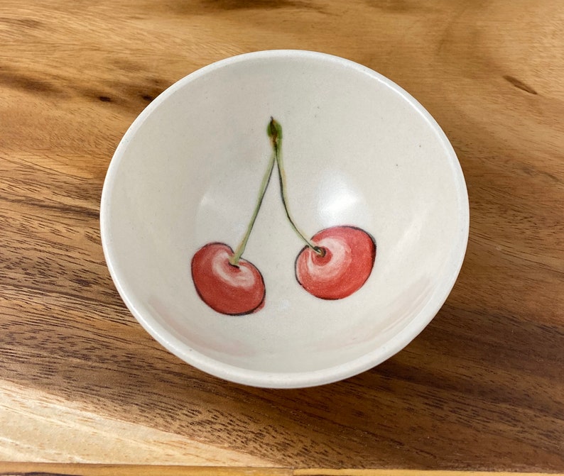 Small porcelain bowl hand painted with cherries image 1