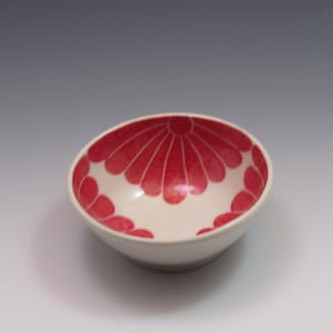 Small pottery bowl, pottery prep bowl, ceramic bowl, handpainted in red floral design image 7