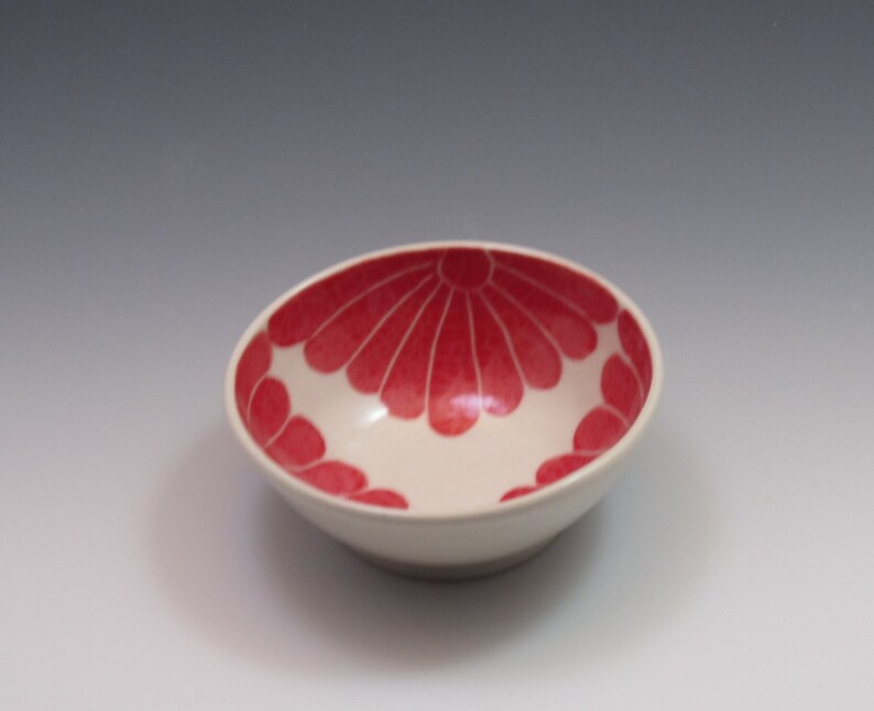 Small pottery bowl, pottery prep bowl, ceramic bowl, handpainted in red floral design image 7