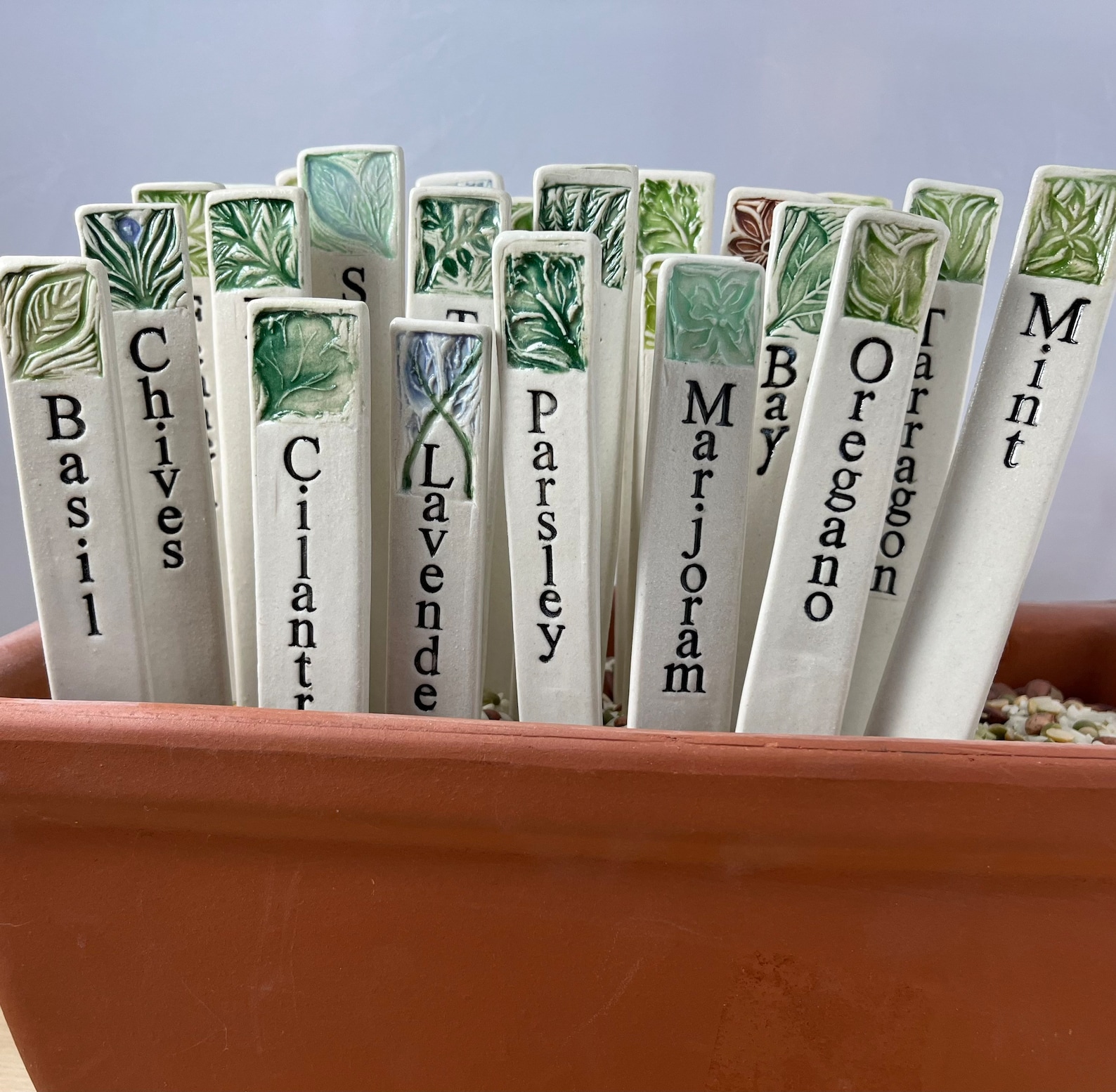 Set of 4 Ceramic Herb Garden Markers HandPainted Porcelain Plant Labels