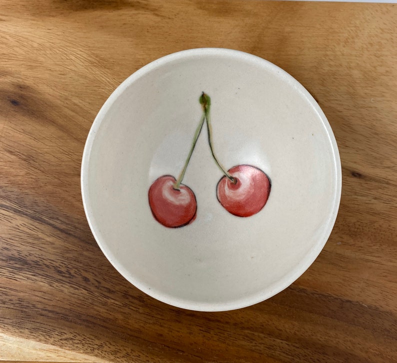 Small porcelain bowl hand painted with cherries image 10