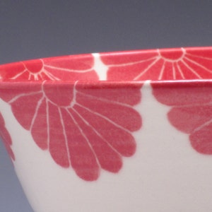 Pottery serving bowl with red flower design image 6