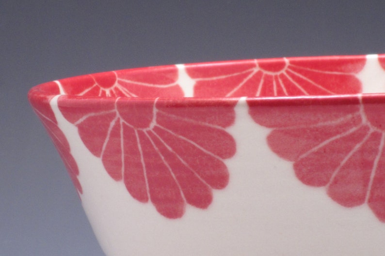 Pottery serving bowl with red flower design image 6