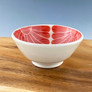 Small pottery bowl, pottery prep bowl, ceramic bowl, handpainted in red floral design image 3