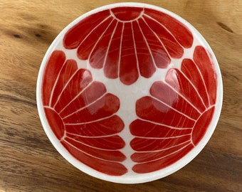 Small pottery bowl, pottery prep bowl, ceramic bowl, handpainted in red floral design