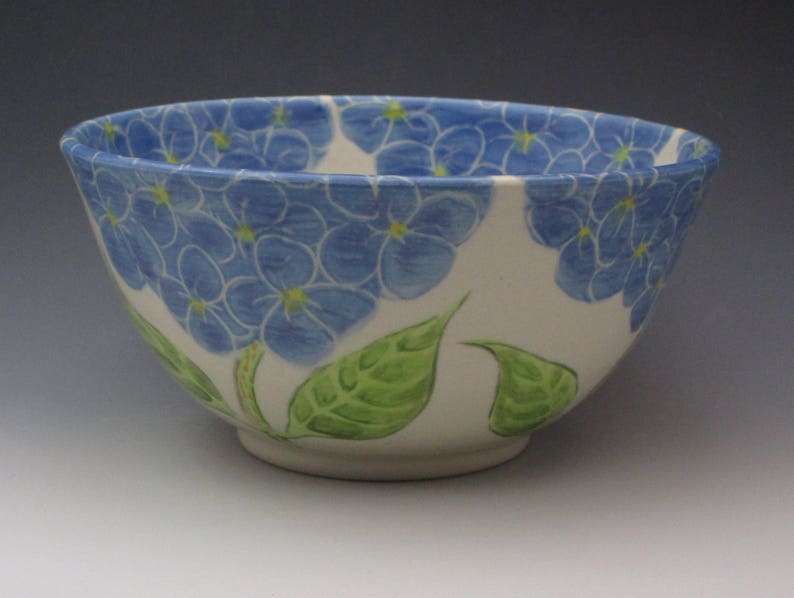 Pottery serving bowl ceramic bowl in hydrangea design