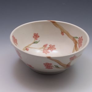 Pottery cereal bowl, soup bowl with handpainted cherry blossoms, made of porcelain