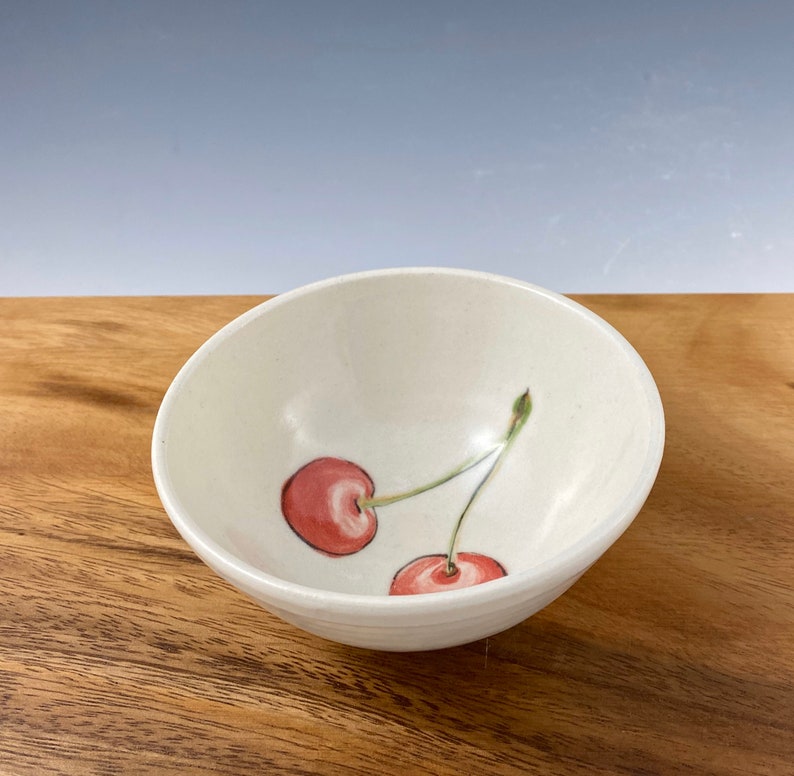 Small porcelain bowl hand painted with cherries image 3