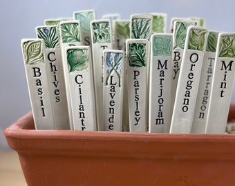 Herb Garden Markers, set of 9 / Ceramic Plant Stakes, made of porcelain