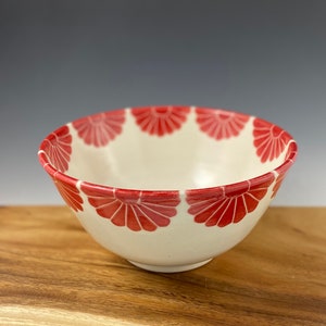 Pottery serving bowl with red flower design image 3