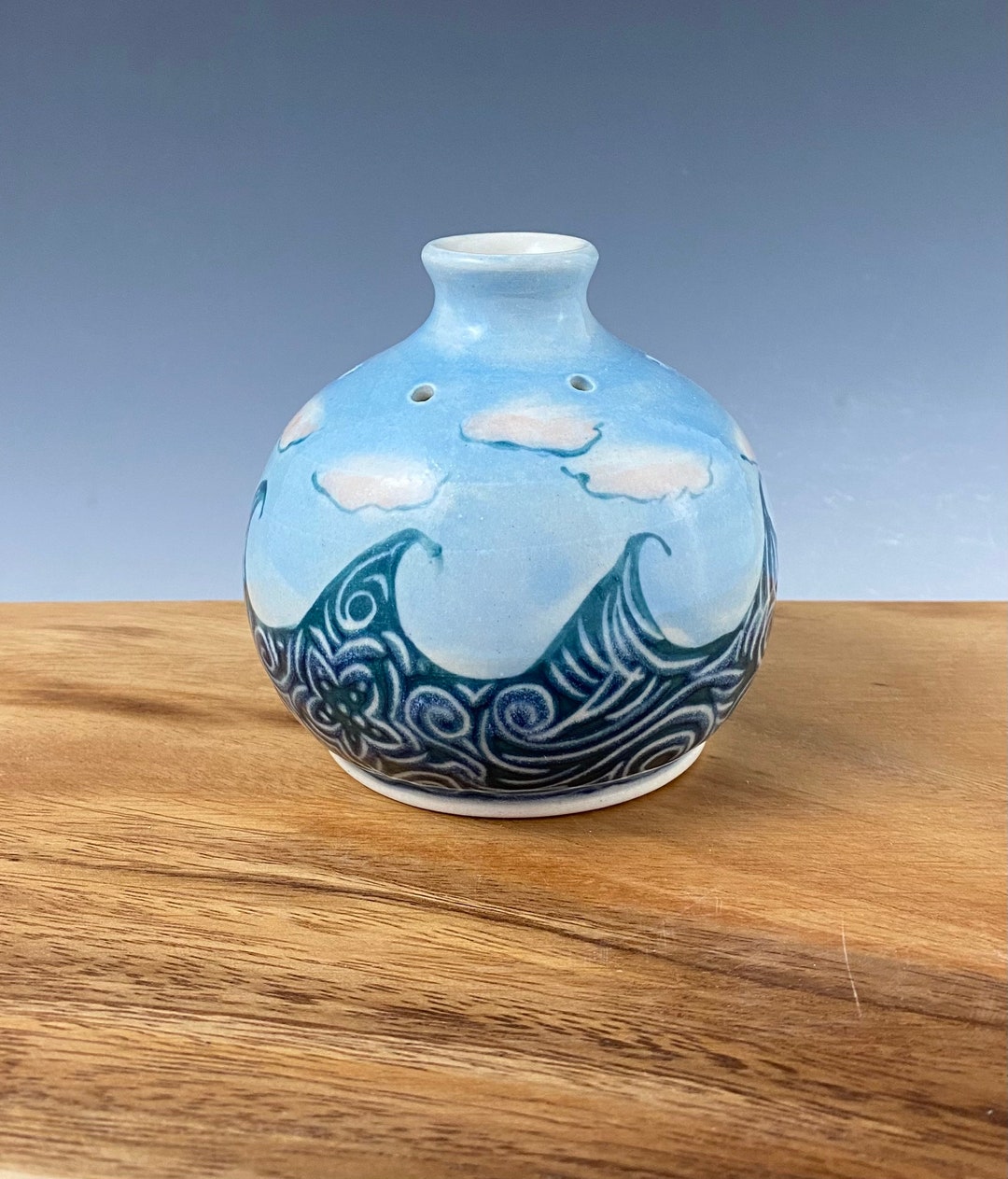 Handmade Porcelain Bud Vase: Wave & Cloud Design, Essential Oil Reed ...