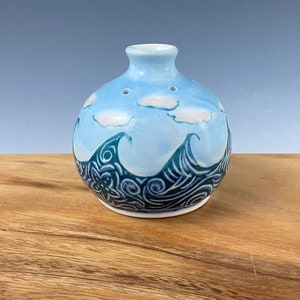 Handmade Porcelain Bud Vase: Wave & Cloud Design, Essential Oil Reed Diffuser