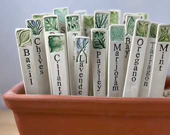 Herb Garden Markers, set of 6 / Garden Stakes, Ceramic garden markers made of porcelain