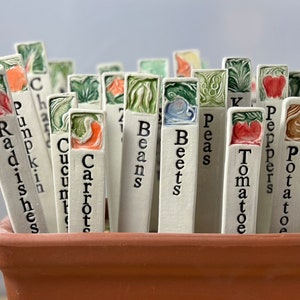 Set di 6 marcatori per orto / paletti da giardino in ceramica / marcatori per piante vegetali in porcellana immagine 1