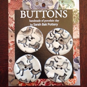 Black bird porcelain buttons, set of 4