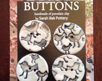 Black bird porcelain buttons, set of 4