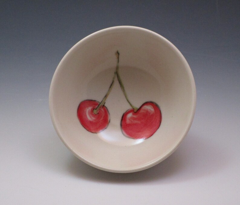 Small porcelain bowl hand painted with cherries image 7