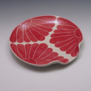 Ceramic Spoon Rest / pottery spoon rest / porcelain spoonrest, painted in bold red flower pattern image 3