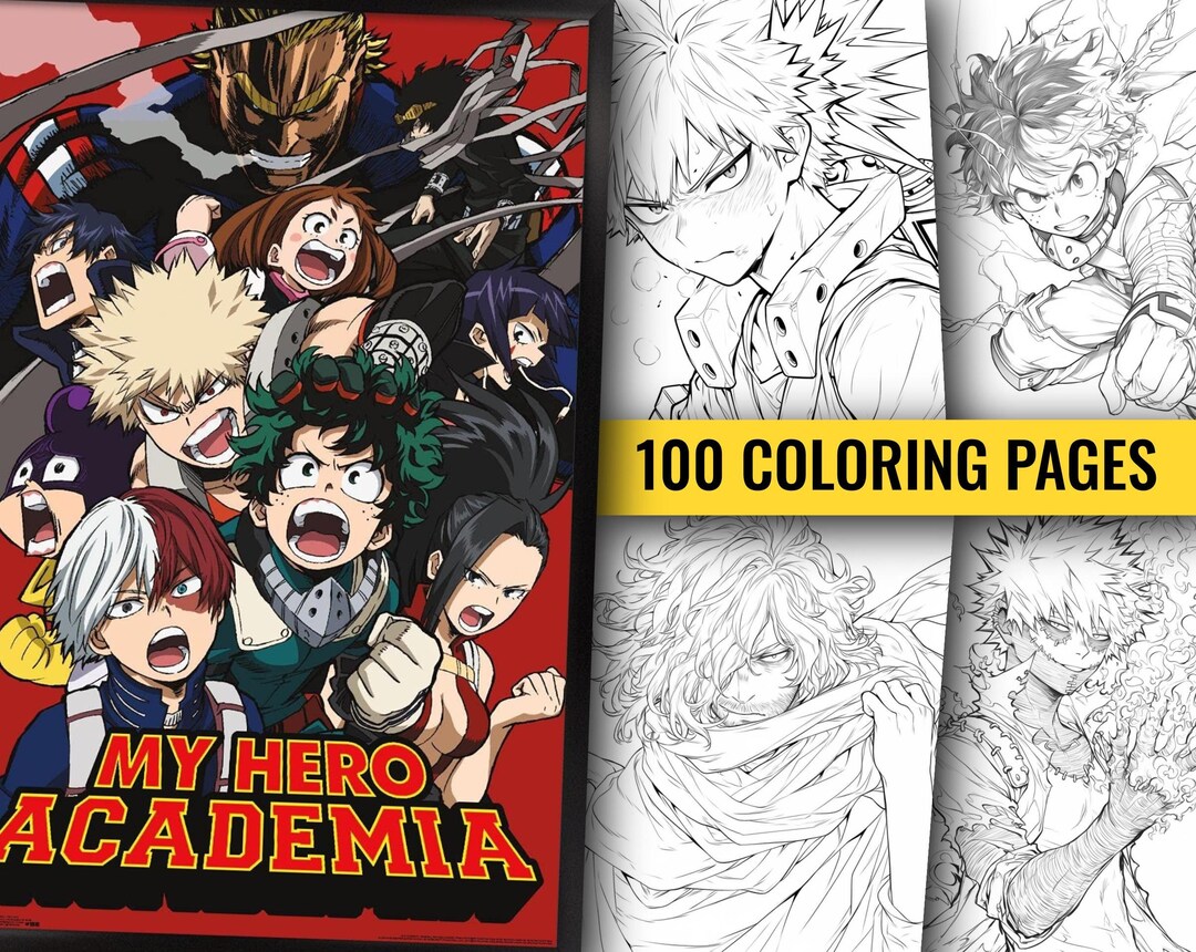 100 My Hero Academia MEGA PACK Coloring Pages Adult and Kids Anime Coloring Book, Printable PDF ...